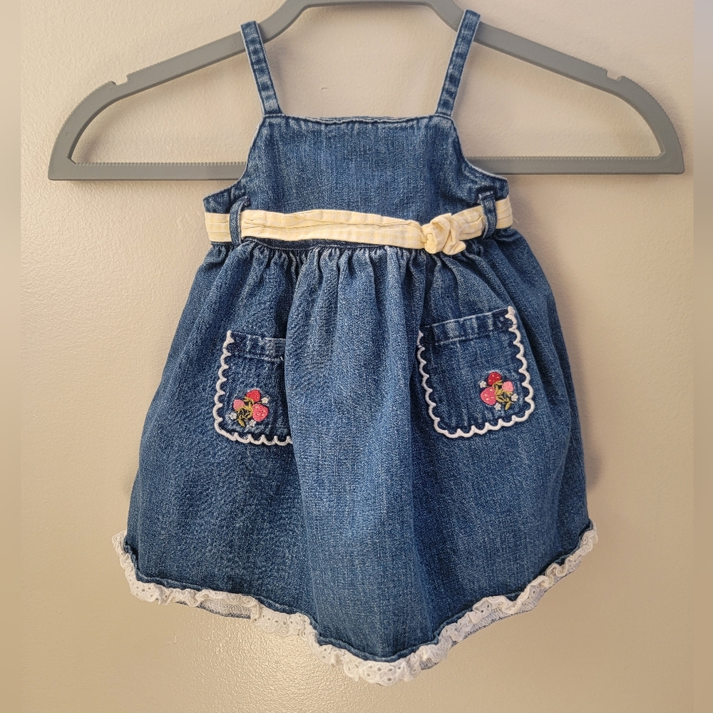 Vintage Y2K - Gymboree Denim Dress With Strawberries - 6-12 Months